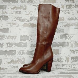 New Zodiac Dion Brown Faux Leather Cone Heel Pointed Toe Knee High Boots M405